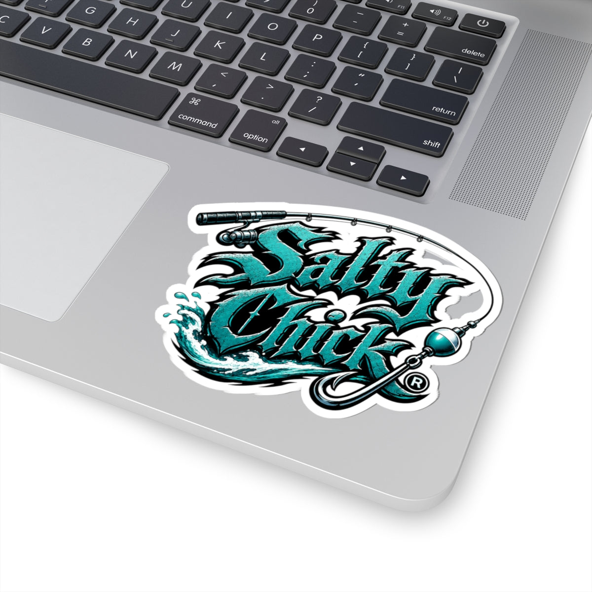 Fishing rod with lettering sticker
