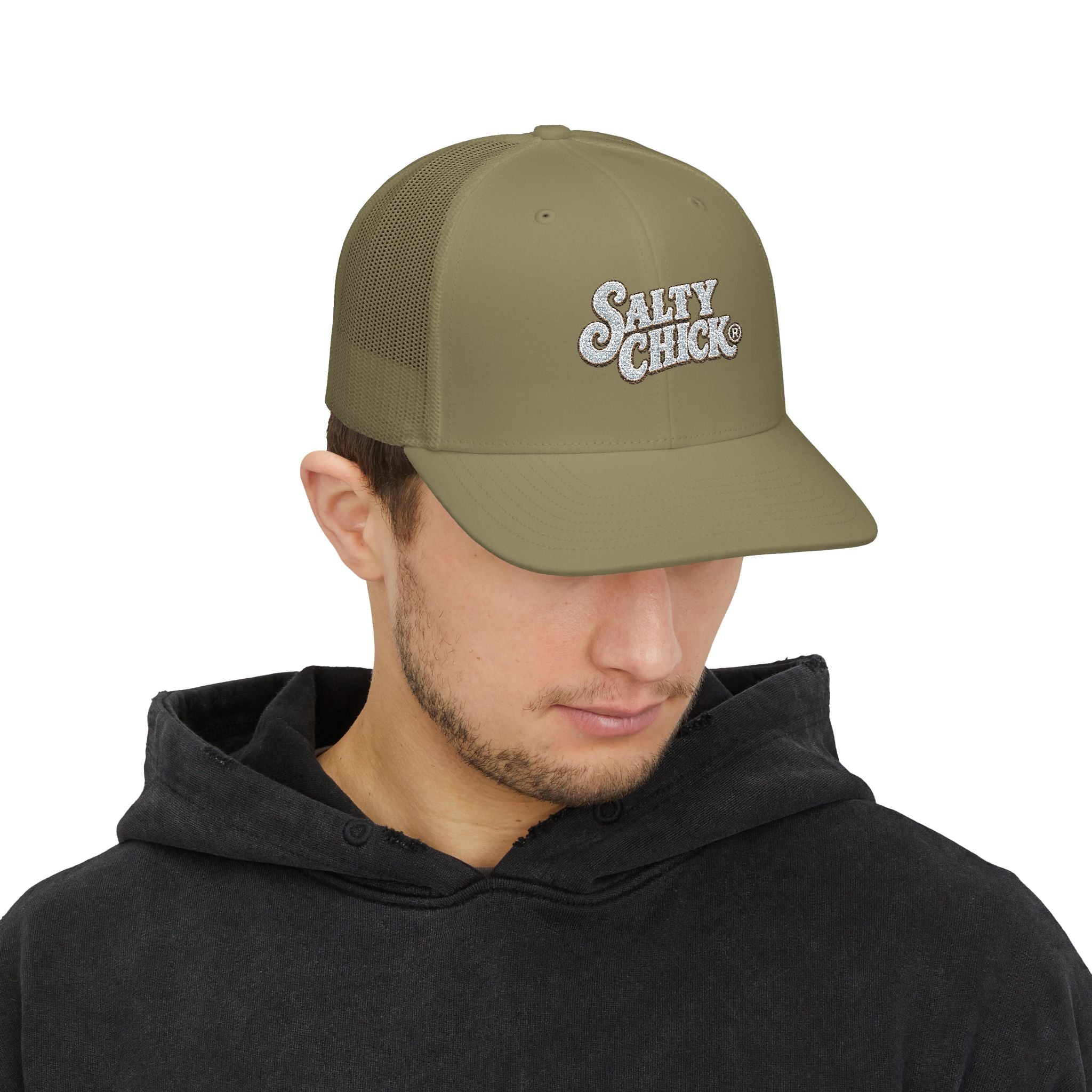 Trucker Snapback Hat-Salty Chick lettering