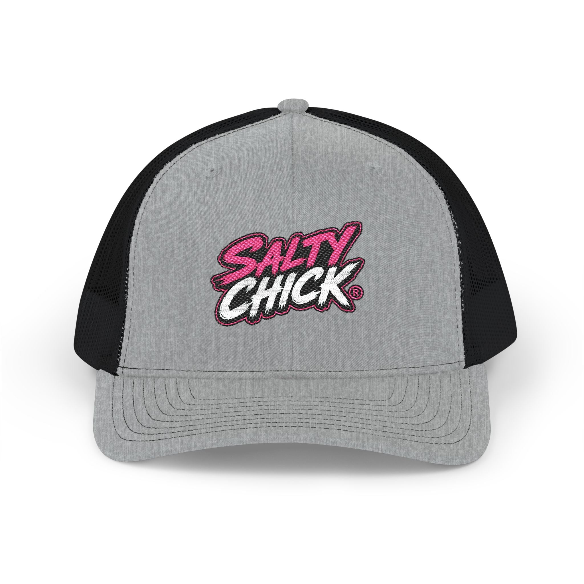 Embroidered Trucker Snapback Hat-Salty Chick lettering