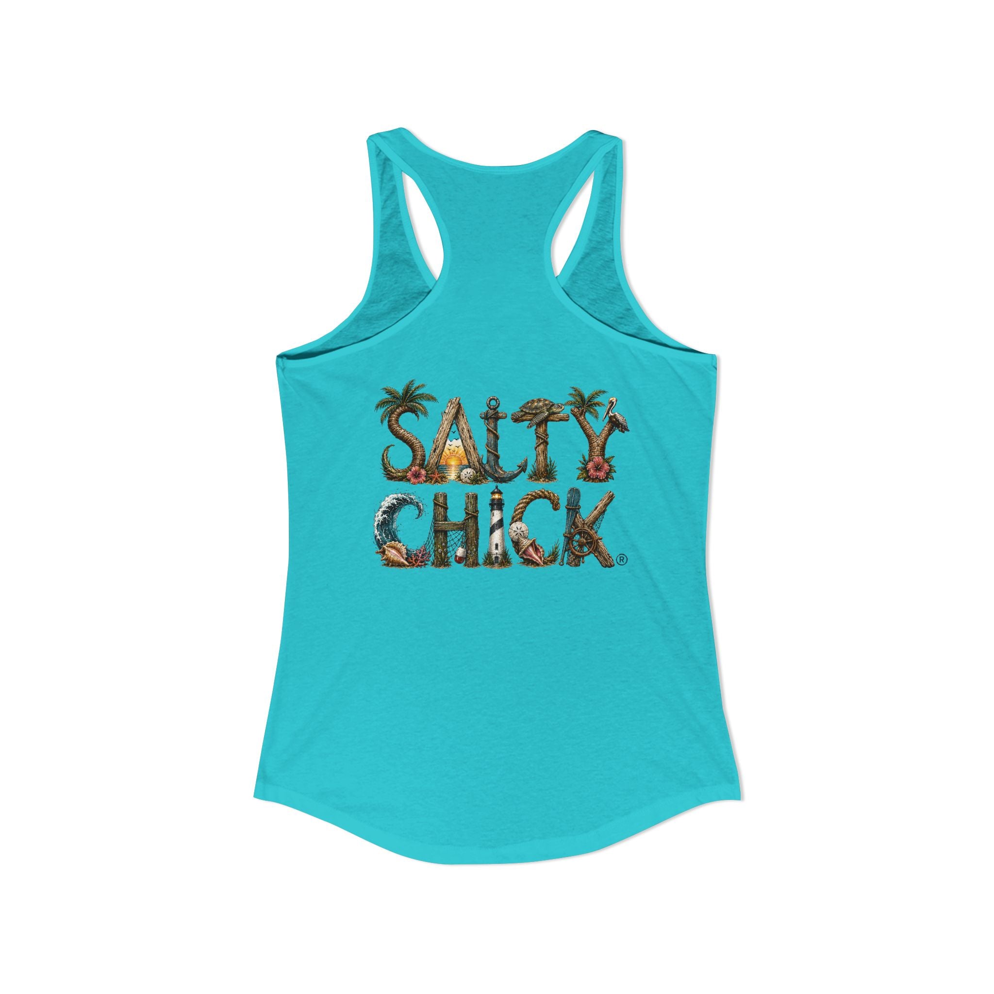 Performance Racerback Tank-Land Salty Chick lettering