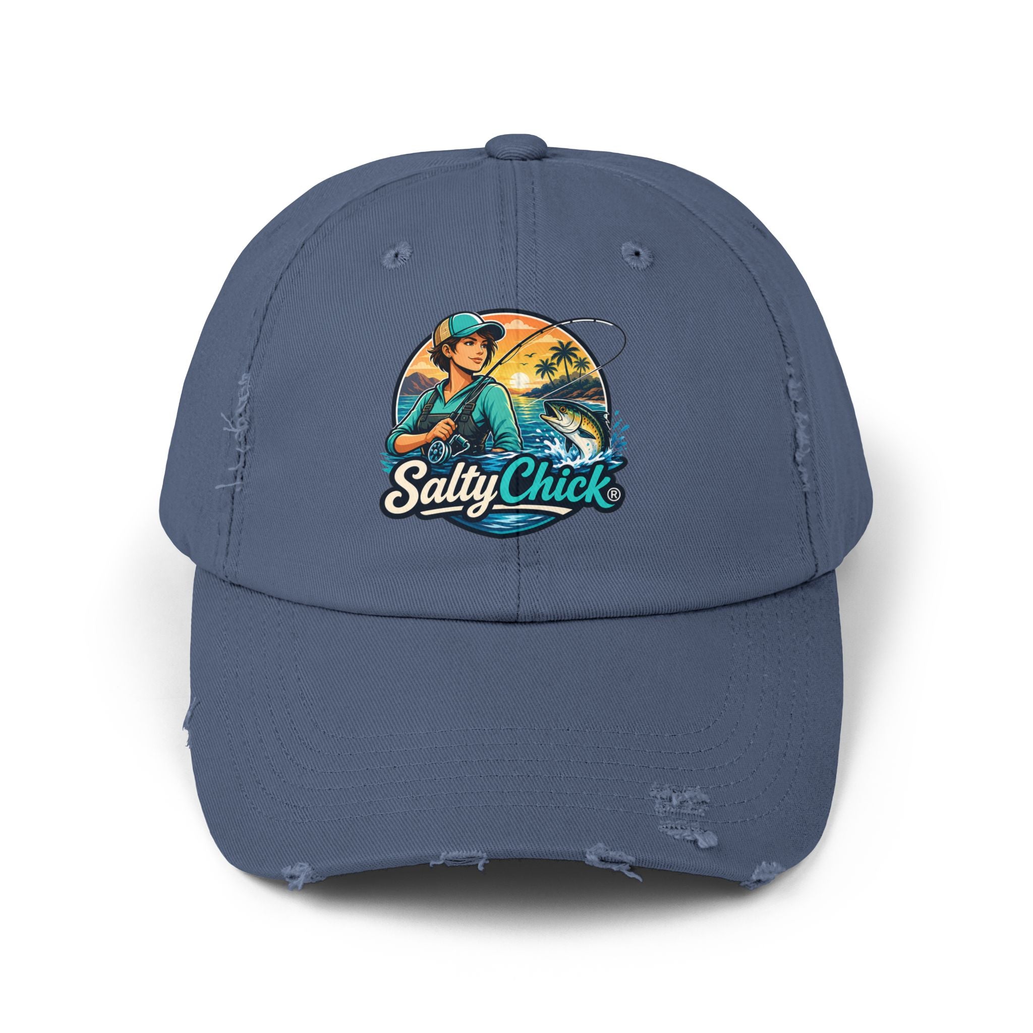 Distressed Cap- Mountain/Ocean Fishing