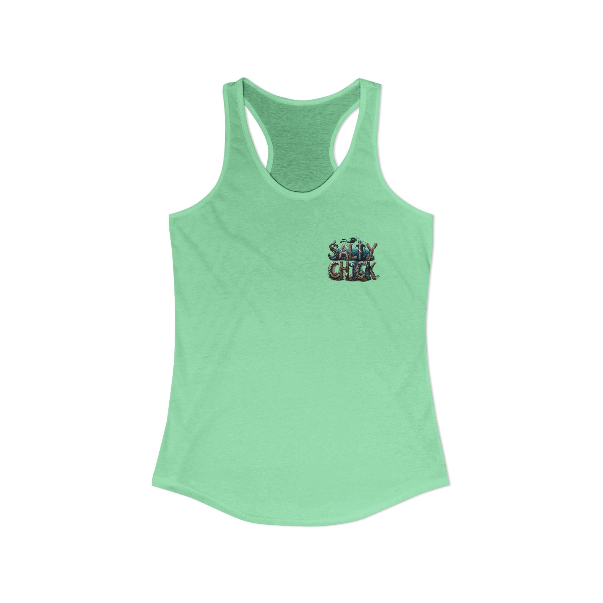 Performance Racerback Tank-Diver's Salty Chick lettering