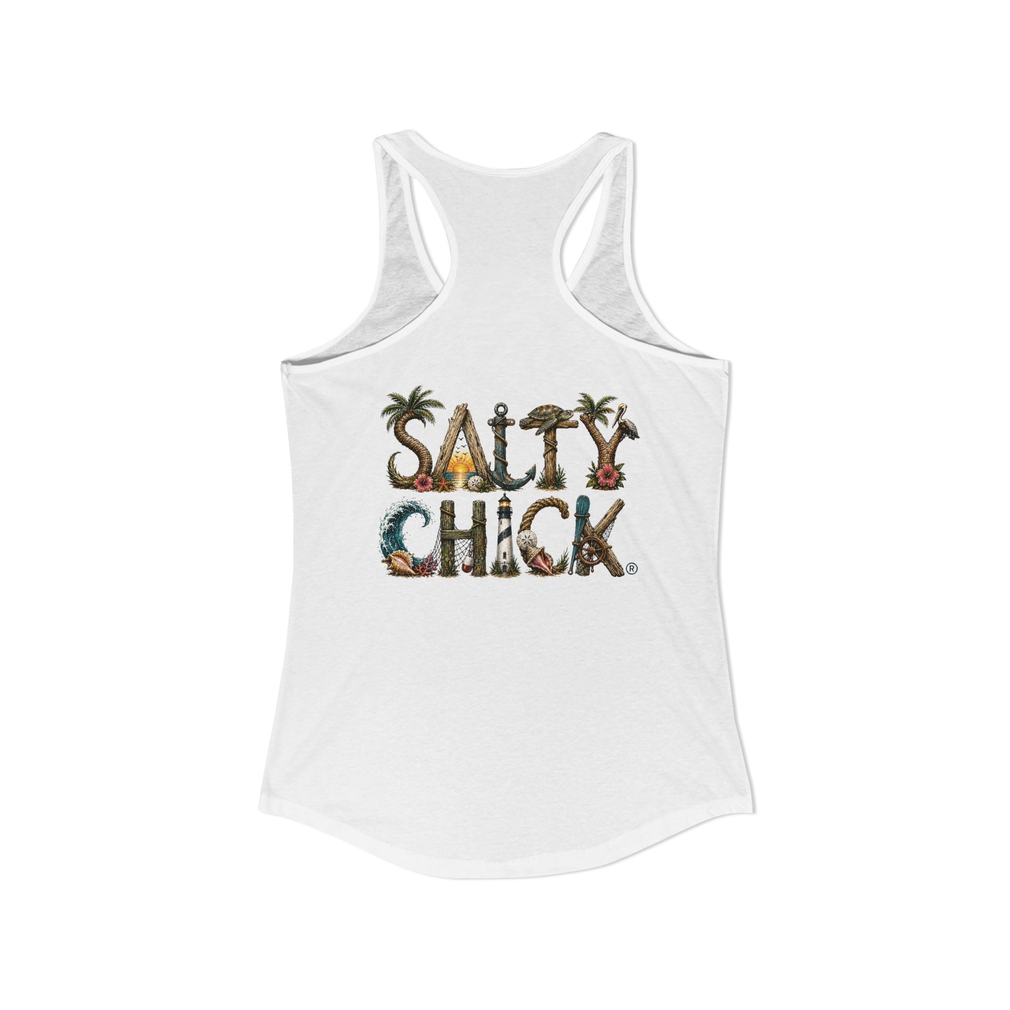 Performance Racerback Tank-Diver's Salty Chick lettering