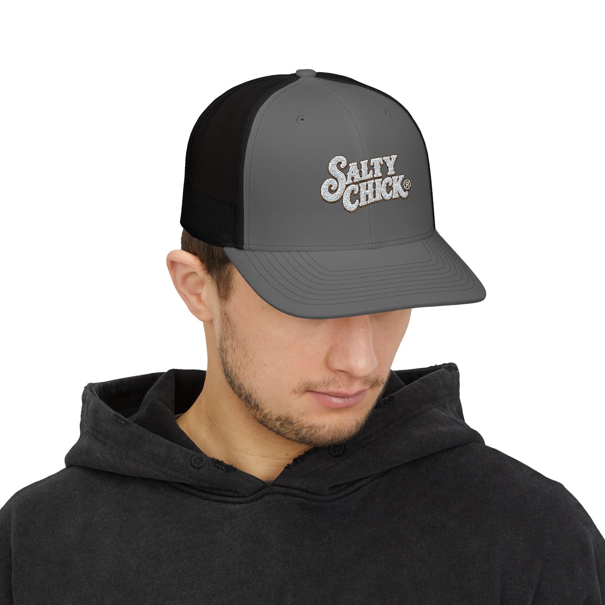 Trucker Snapback Hat-Salty Chick lettering