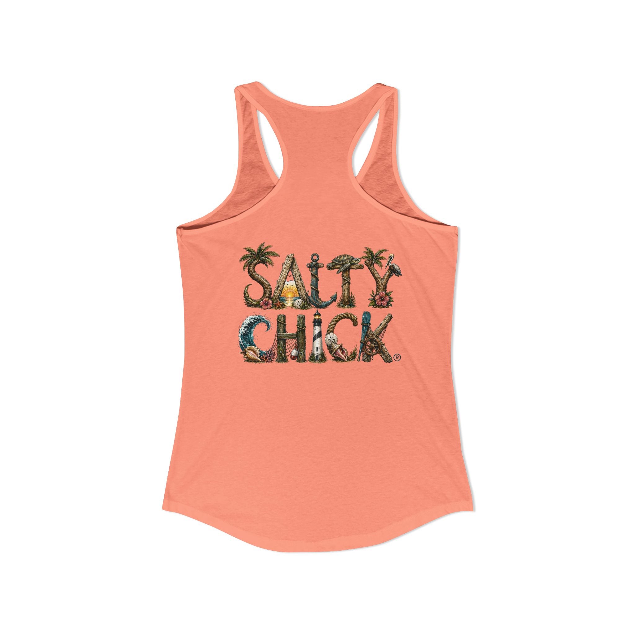Performance Racerback Tank-Diver's Salty Chick lettering