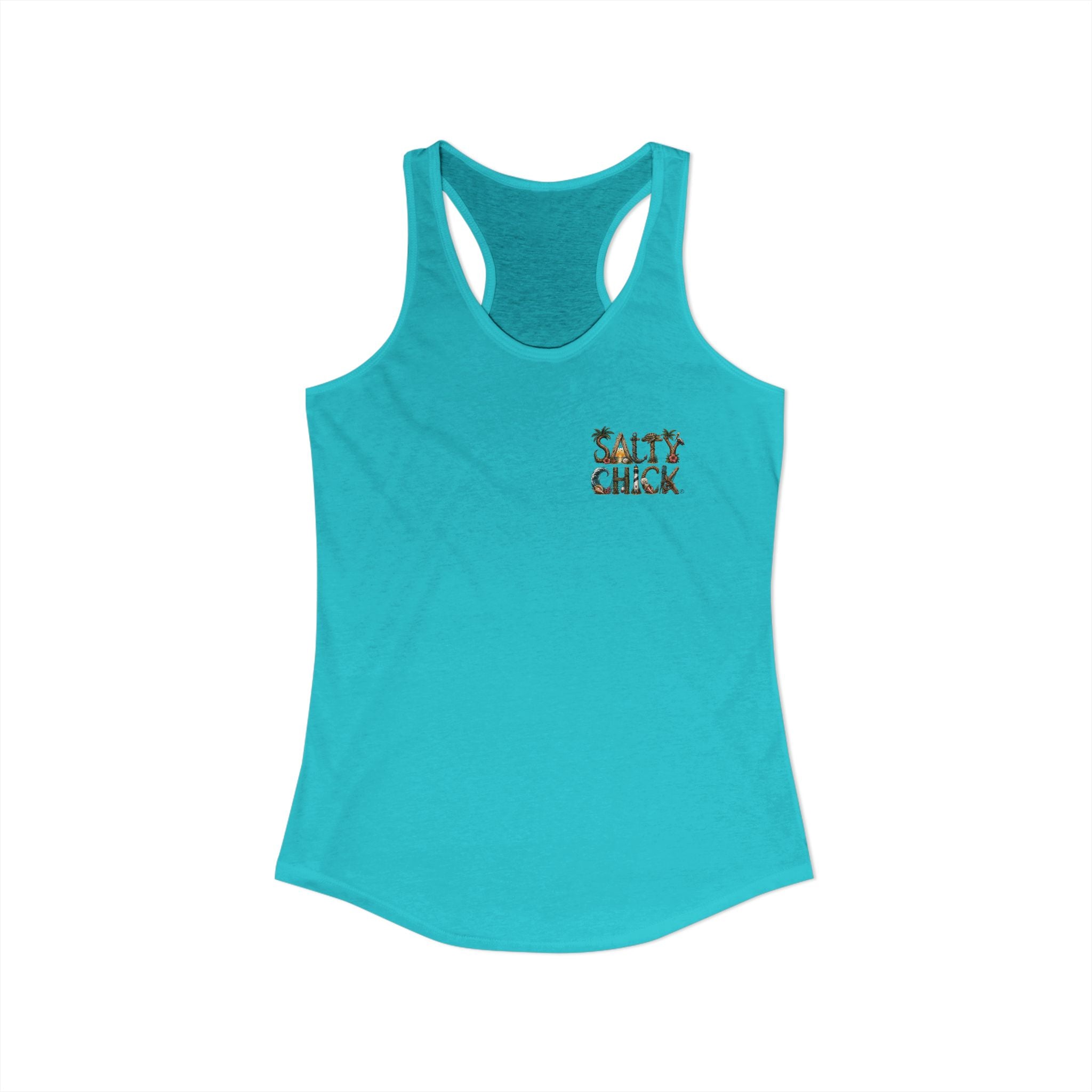 Performance Racerback Tank-Land Salty Chick lettering