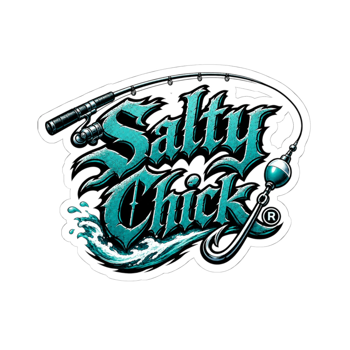 Fishing rod with lettering sticker