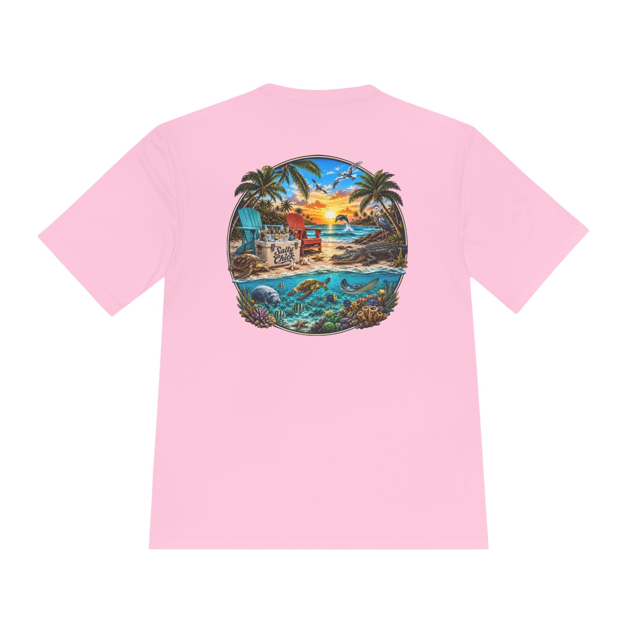 Unisex Moisture Wicking Tee- Beach scene with sea life