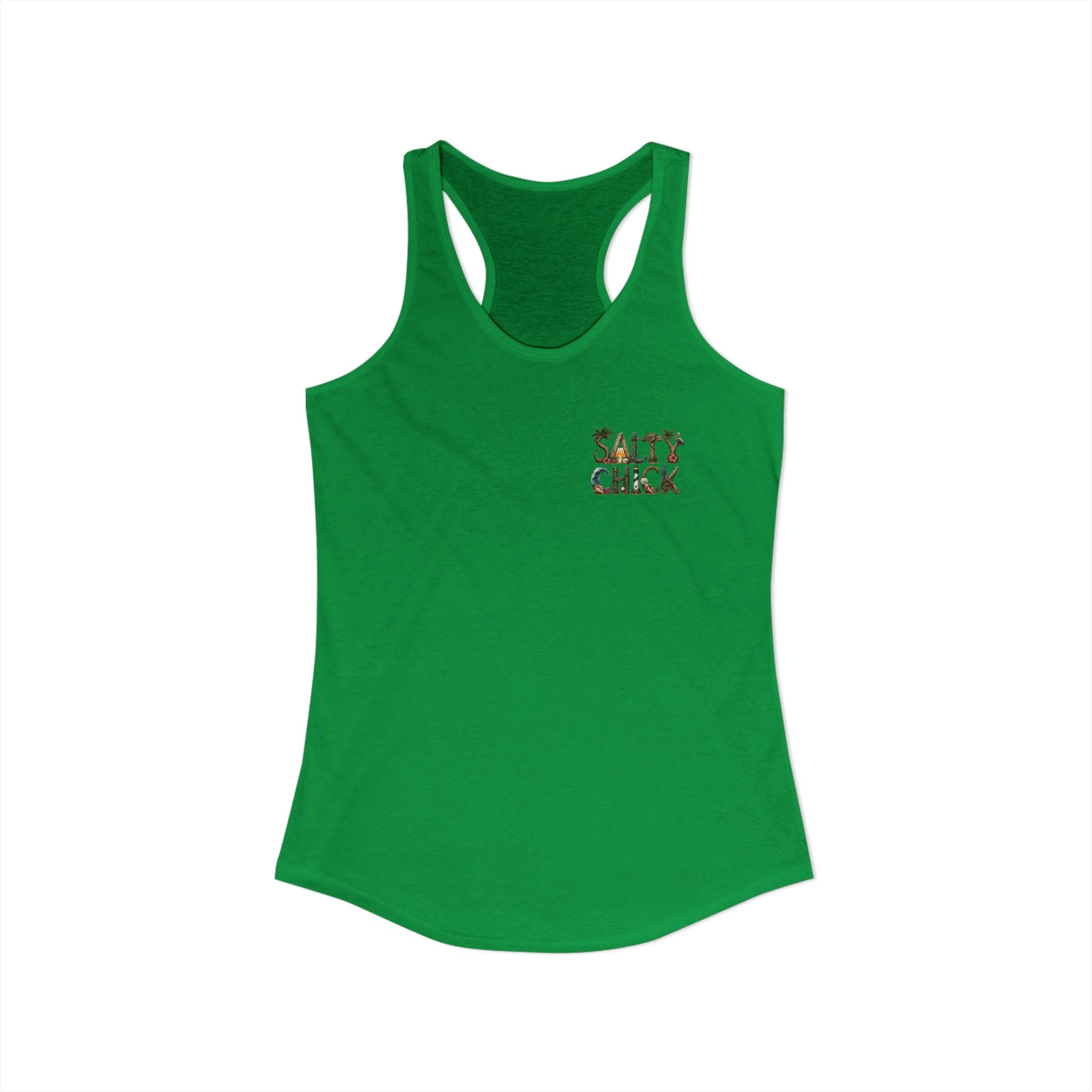 Performance Racerback Tank-Land Salty Chick lettering