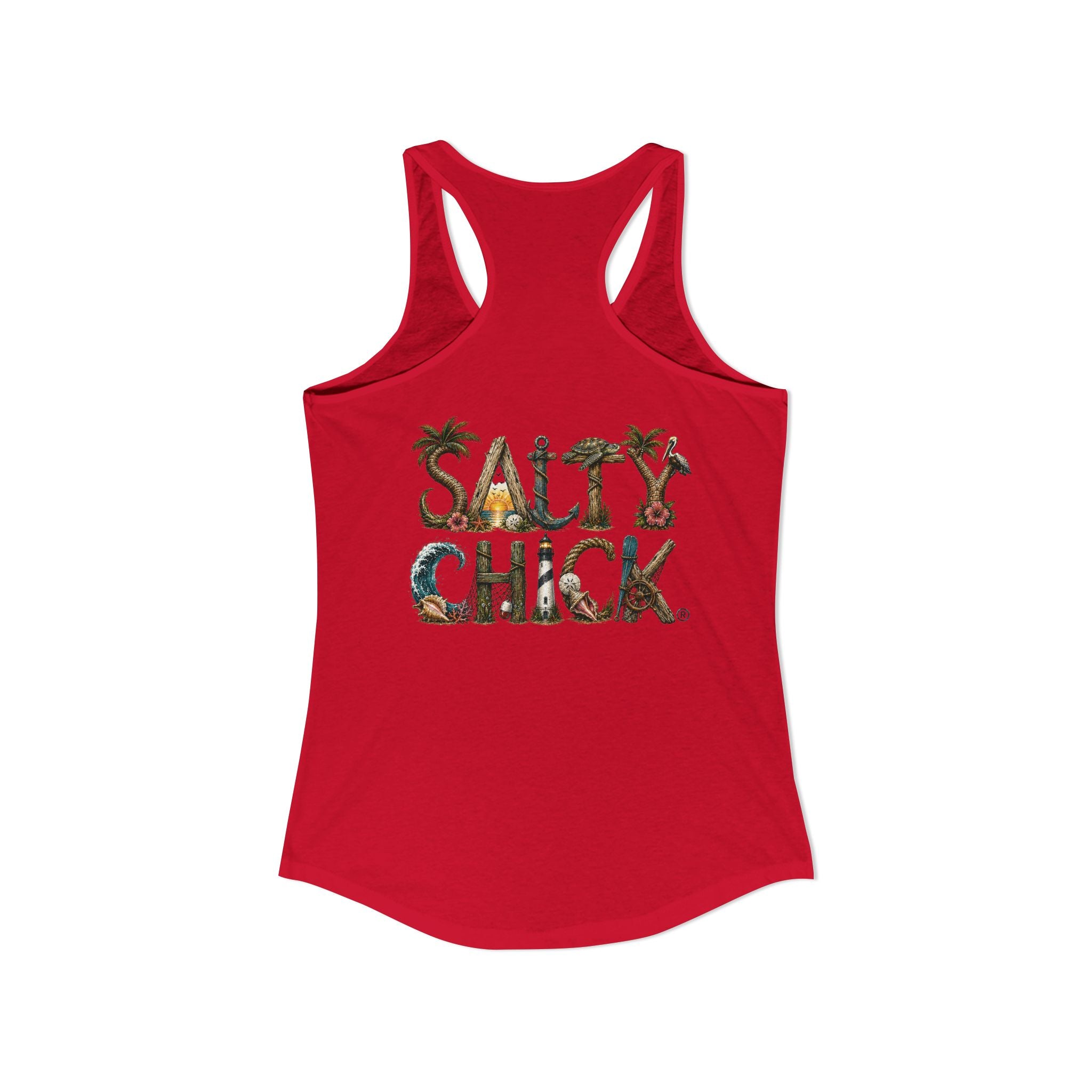 Performance Racerback Tank-Diver's Salty Chick lettering