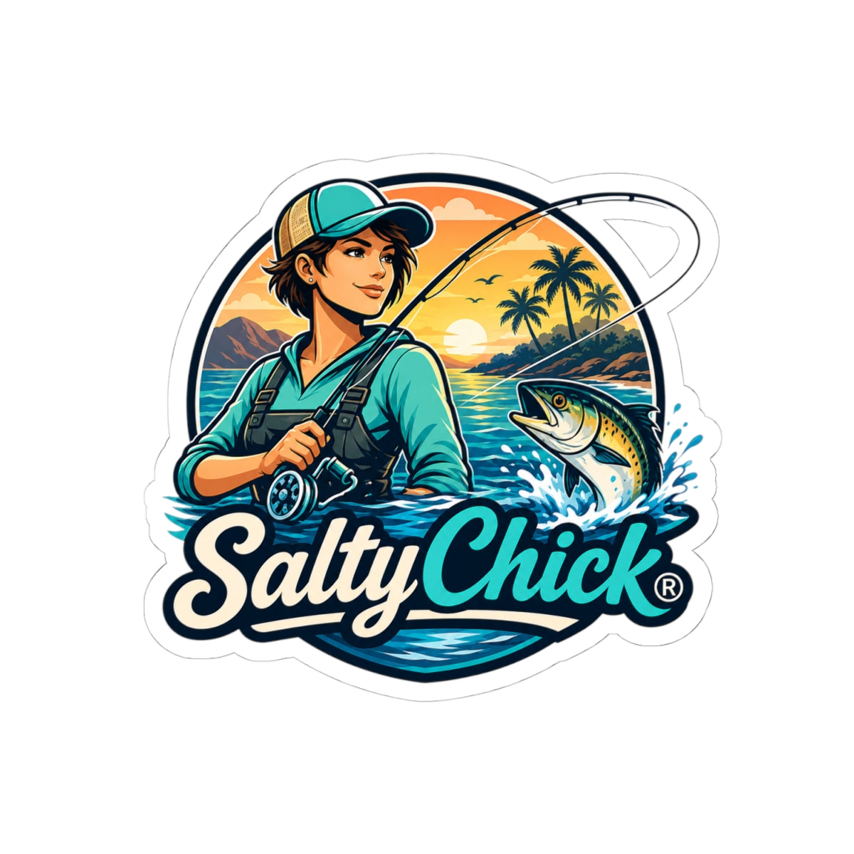 Mountain/beach fishing sticker