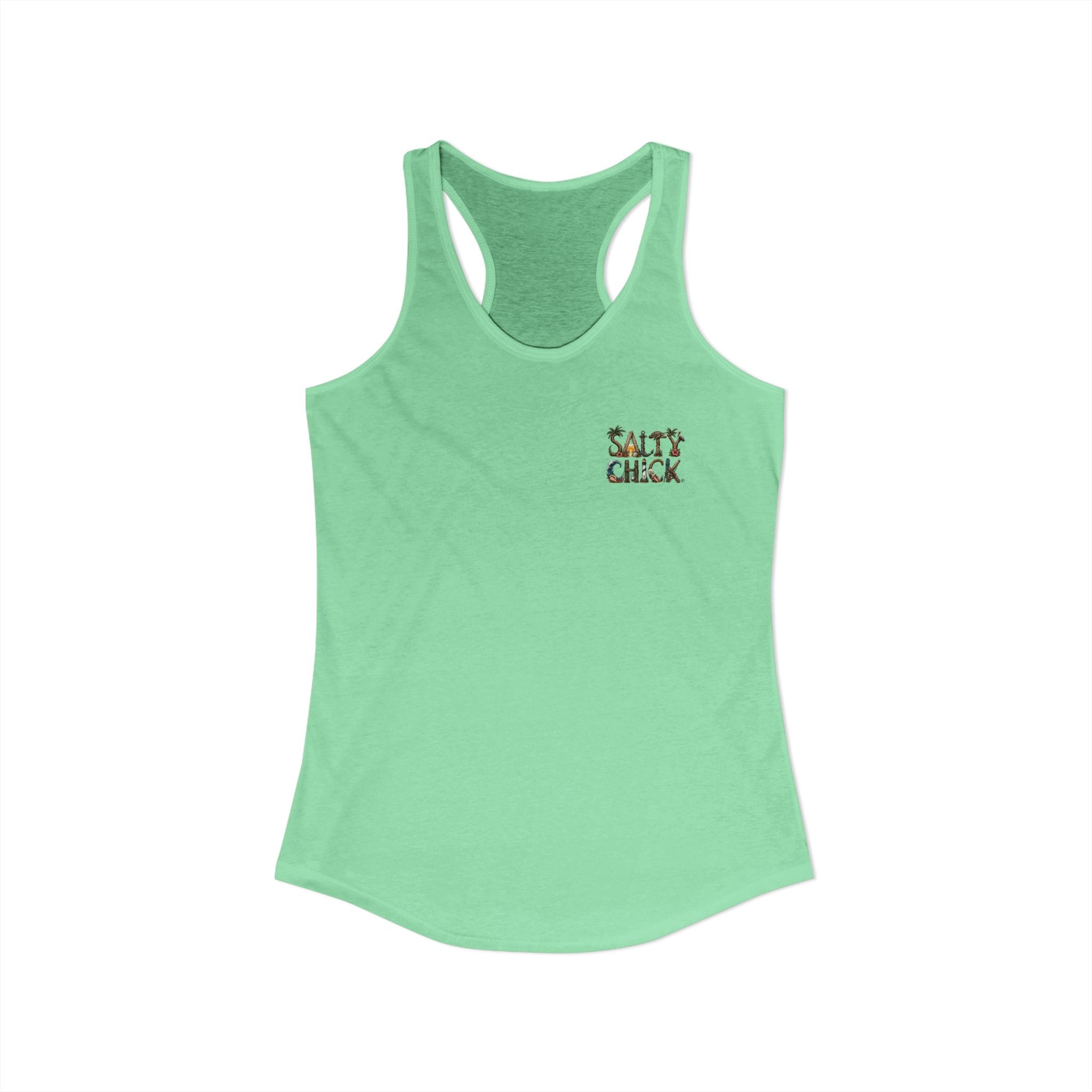 Performance Racerback Tank-Land Salty Chick lettering