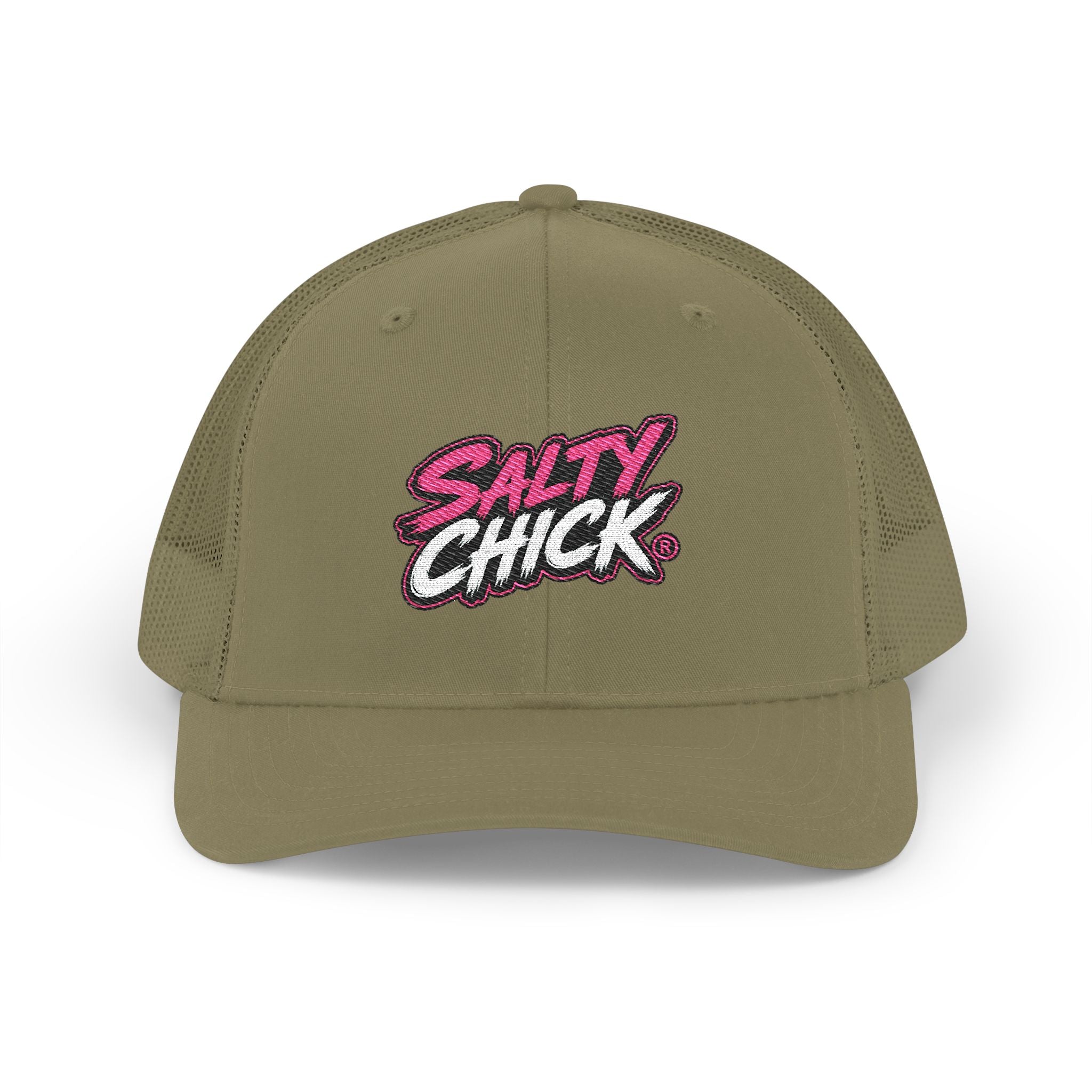 Embroidered Trucker Snapback Hat-Salty Chick lettering