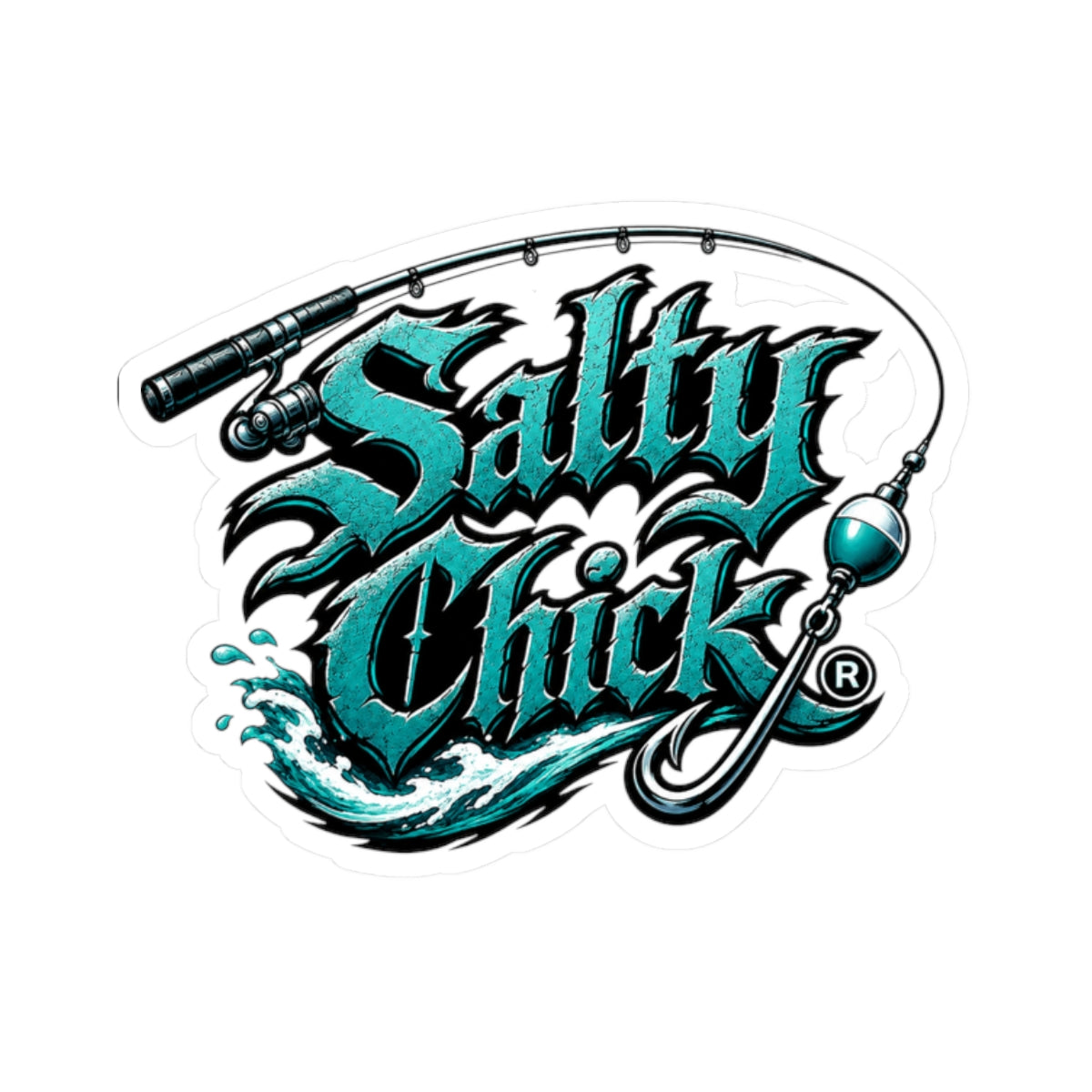 Fishing rod with lettering sticker