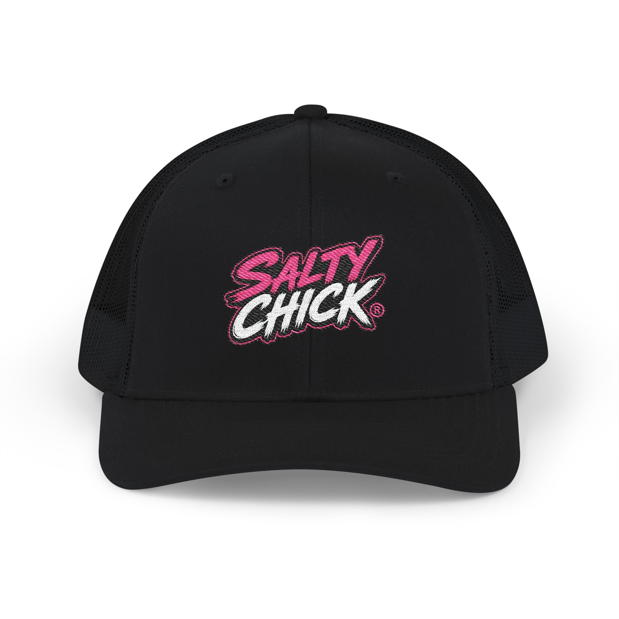 Embroidered Trucker Snapback Hat-Salty Chick lettering