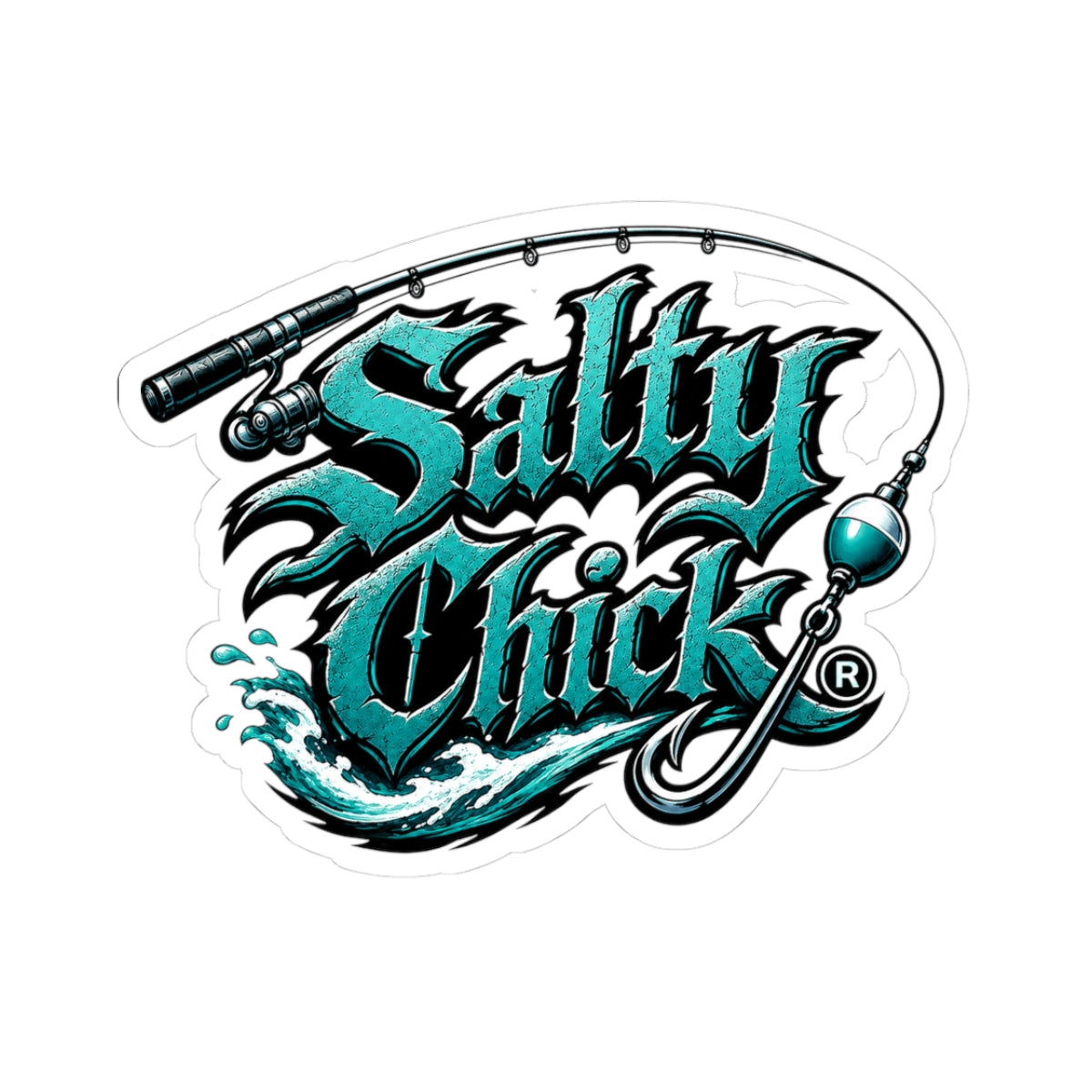 Fishing rod with lettering sticker