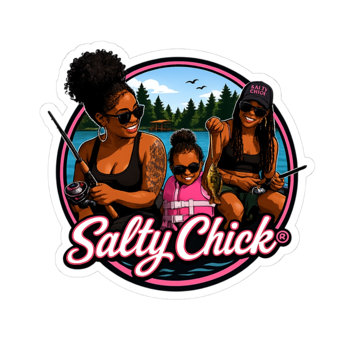 2 Female with child fishing sticker