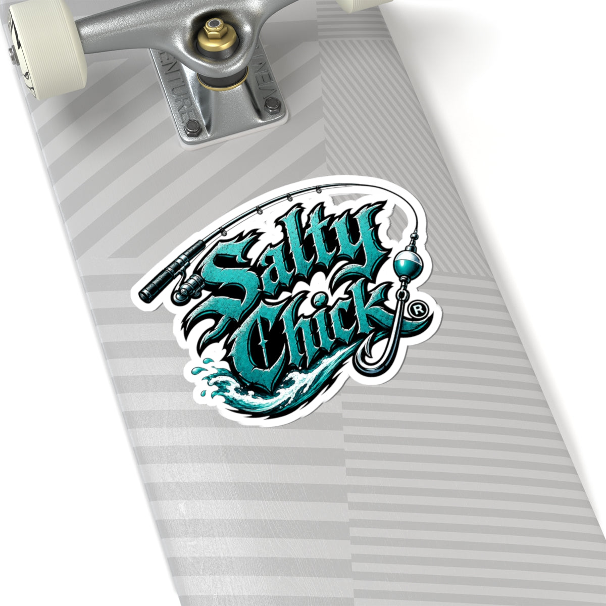 Fishing rod with lettering sticker