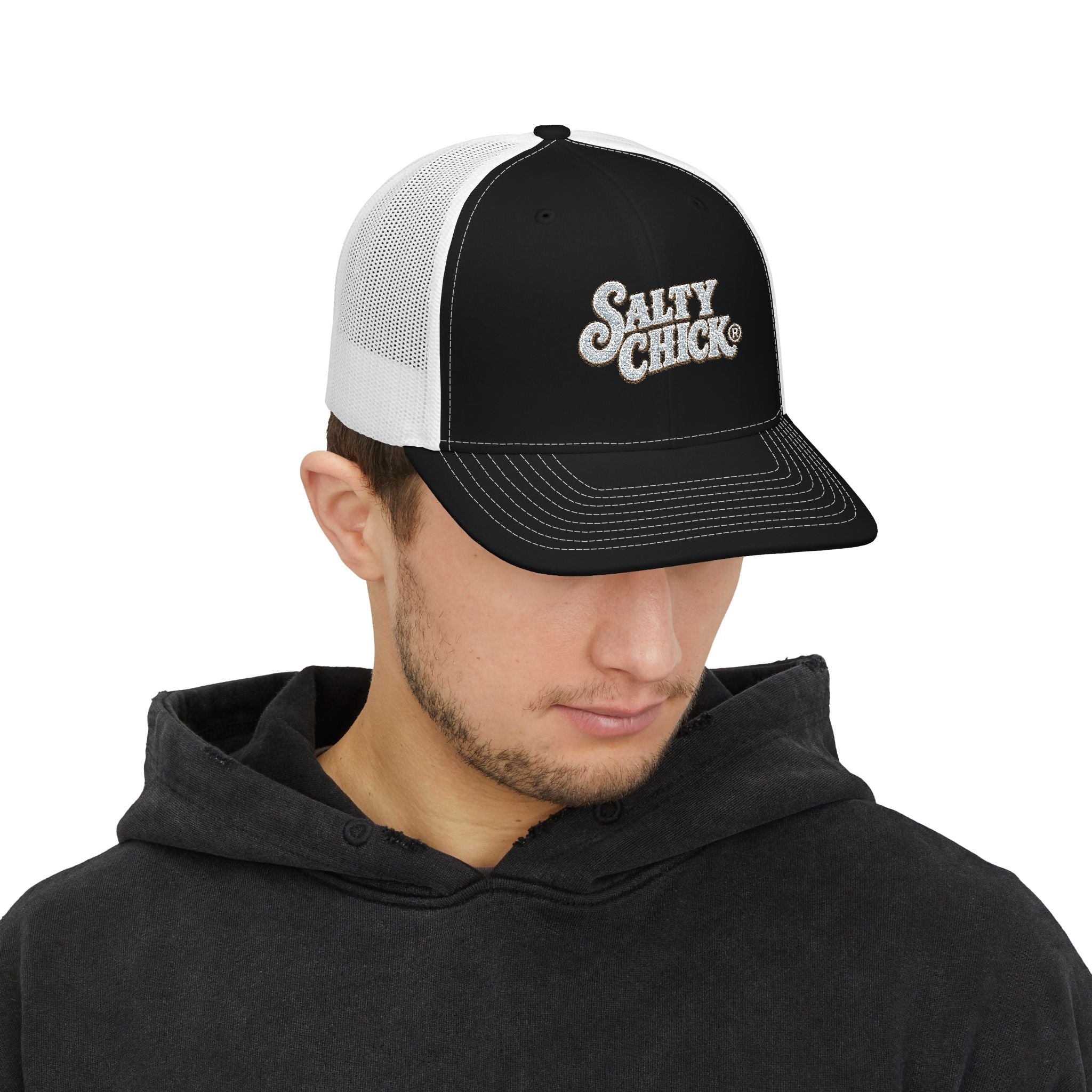 Trucker Snapback Hat-Salty Chick lettering