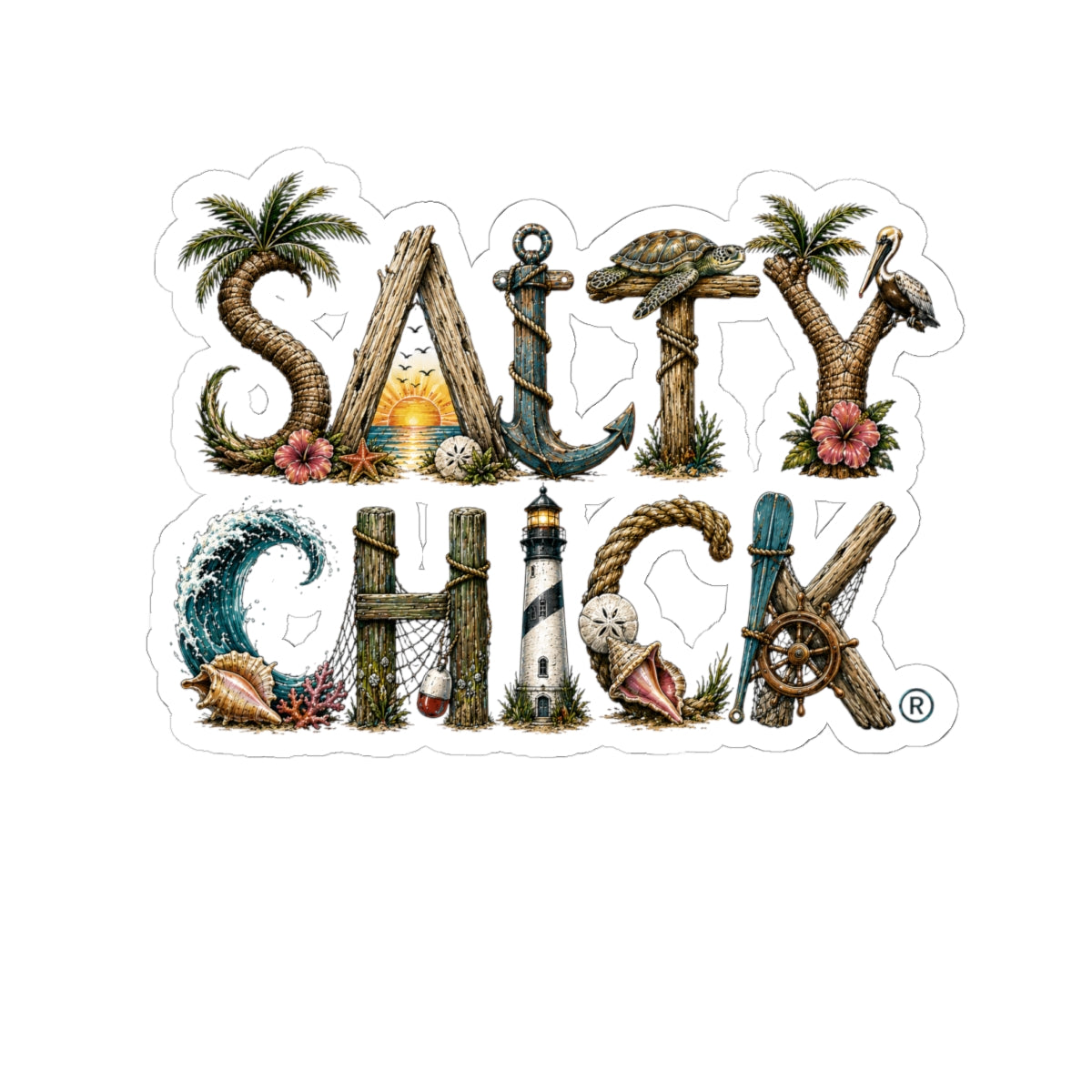 Cut Stick Sticker- unique Salty Chick lettering