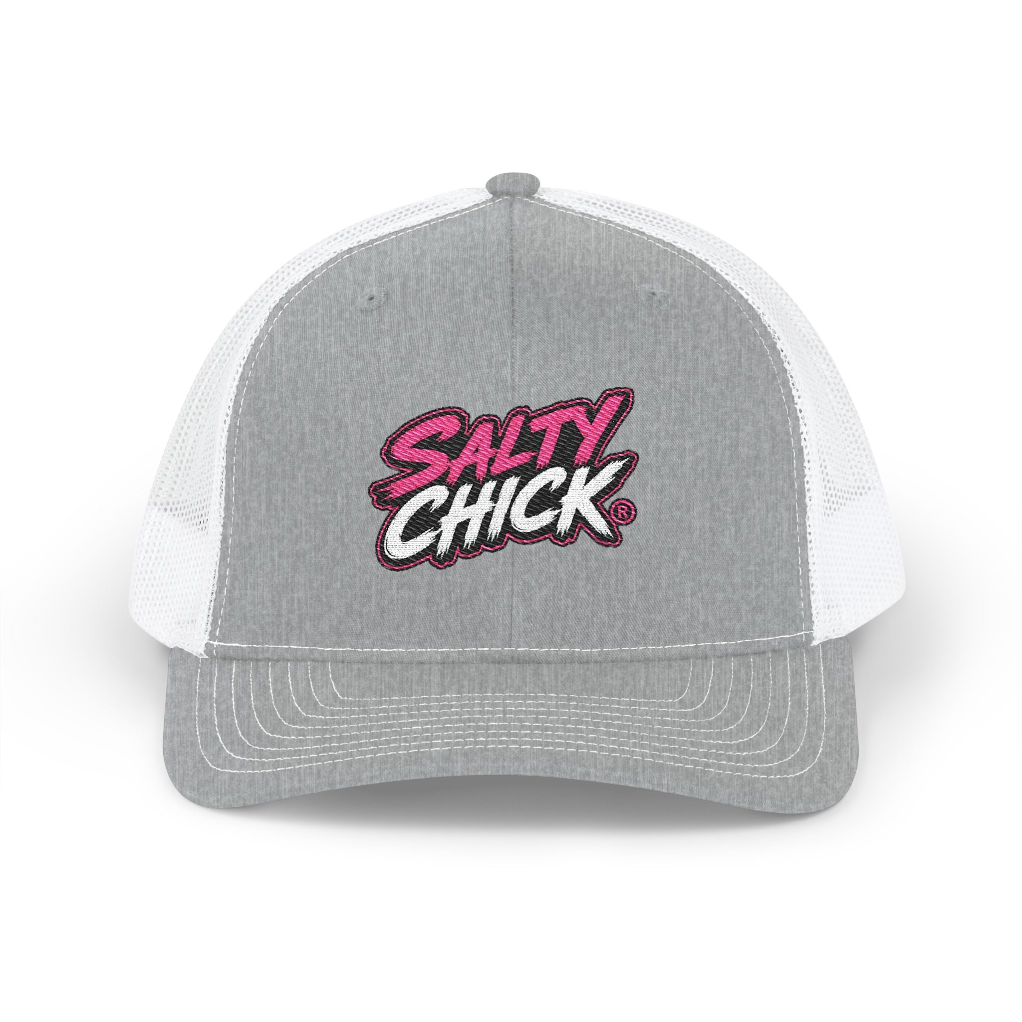 Embroidered Trucker Snapback Hat-Salty Chick lettering
