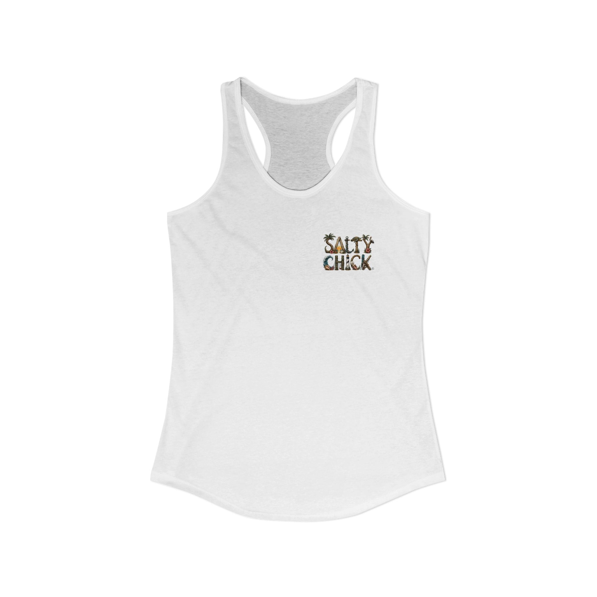 Performance Racerback Tank-Land Salty Chick lettering