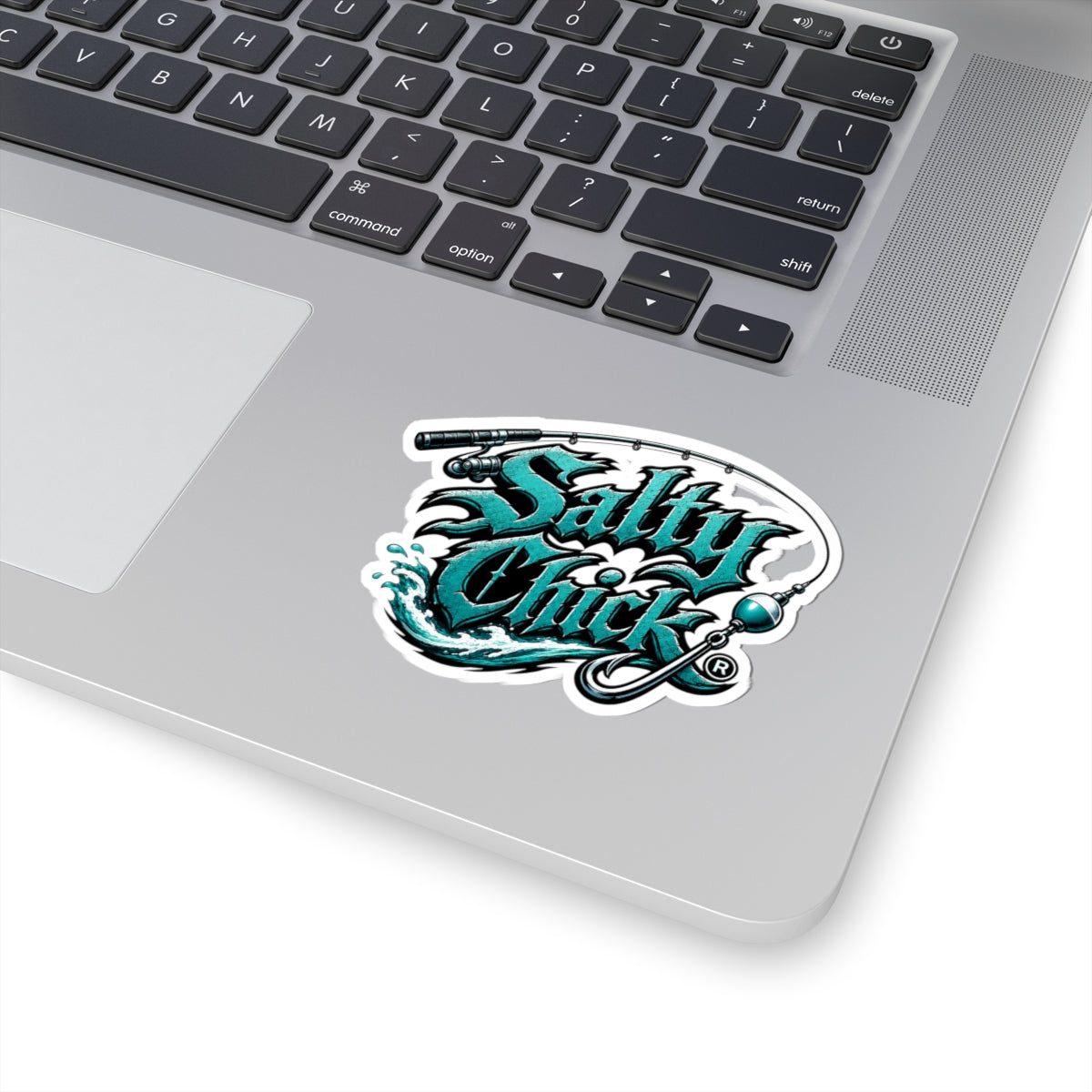 Fishing rod with lettering sticker