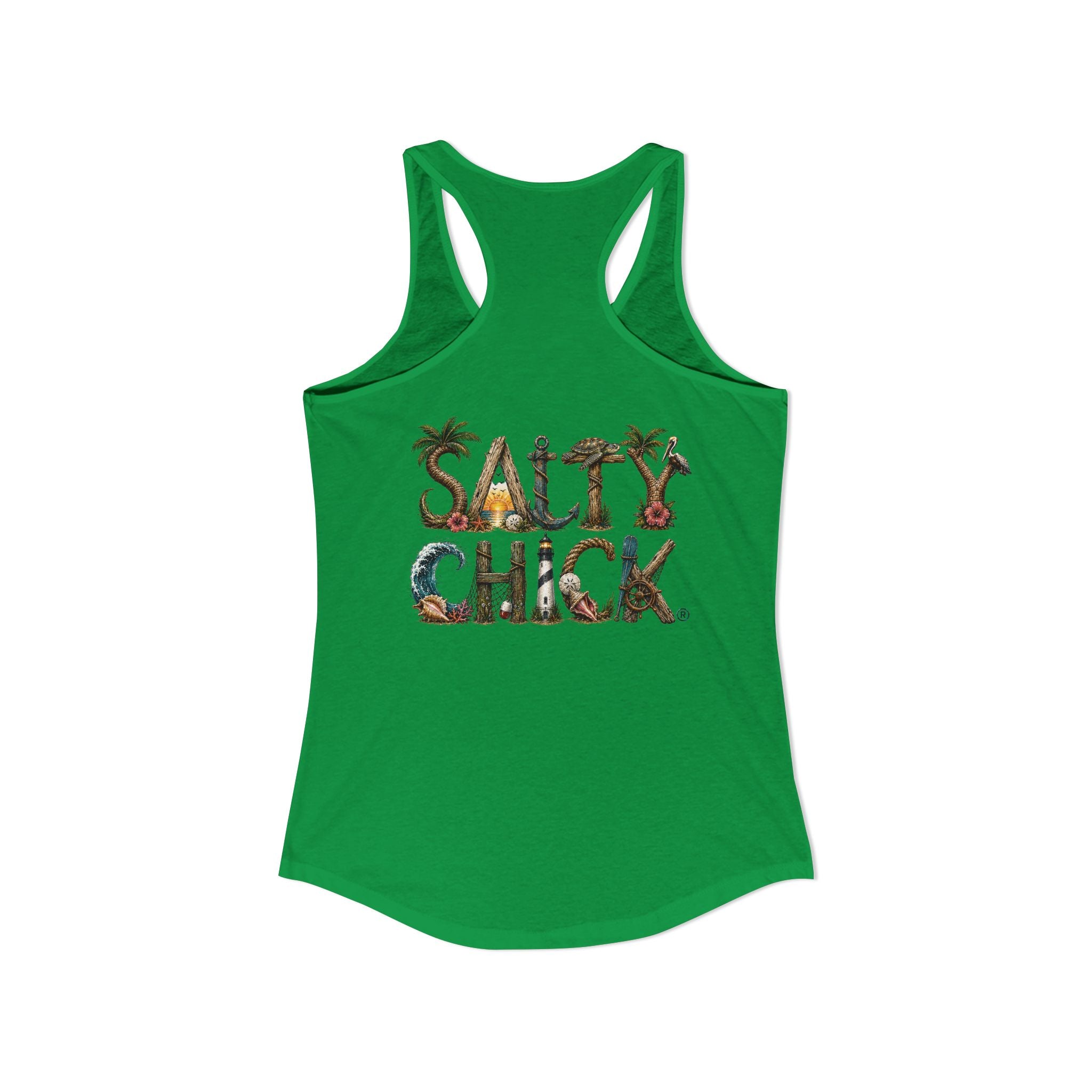 Performance Racerback Tank-Diver's Salty Chick lettering