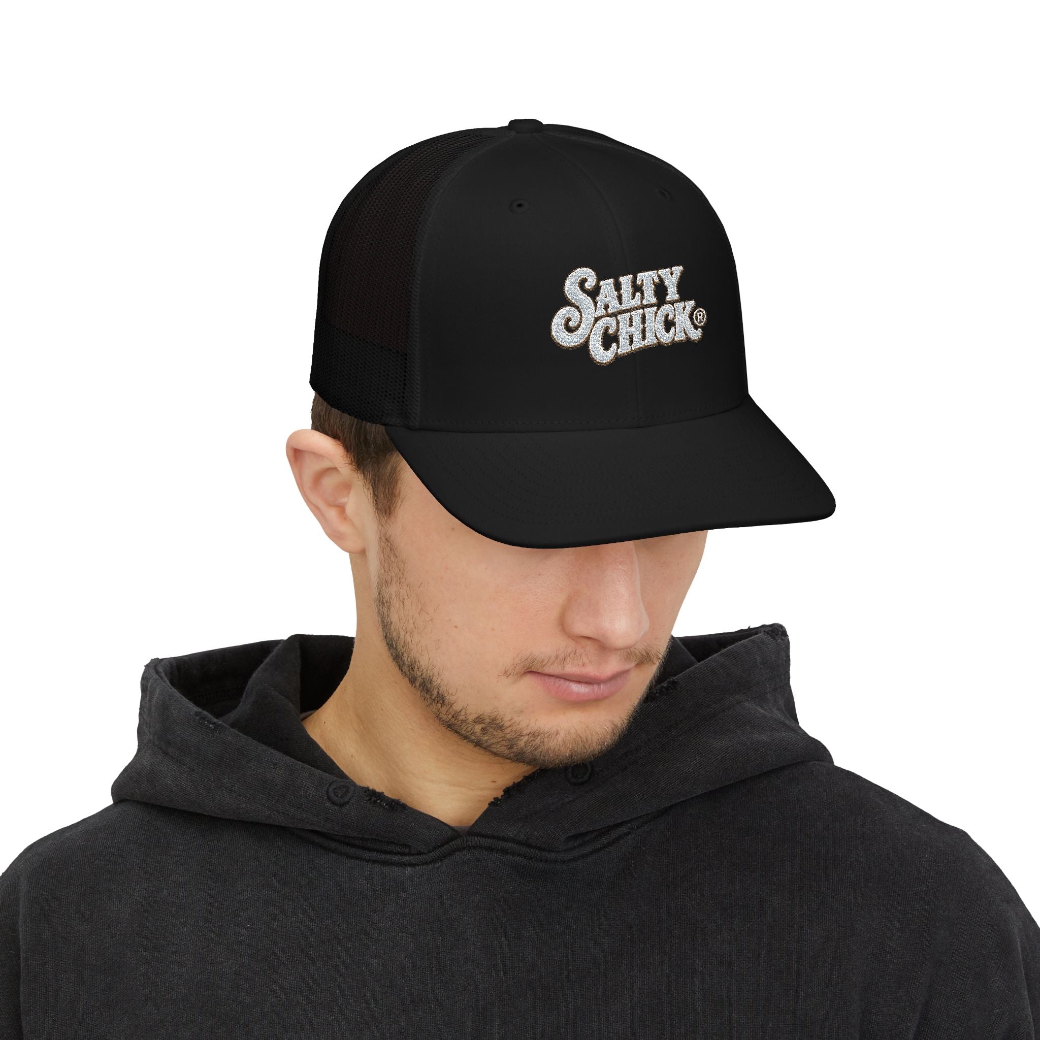 Trucker Snapback Hat-Salty Chick lettering