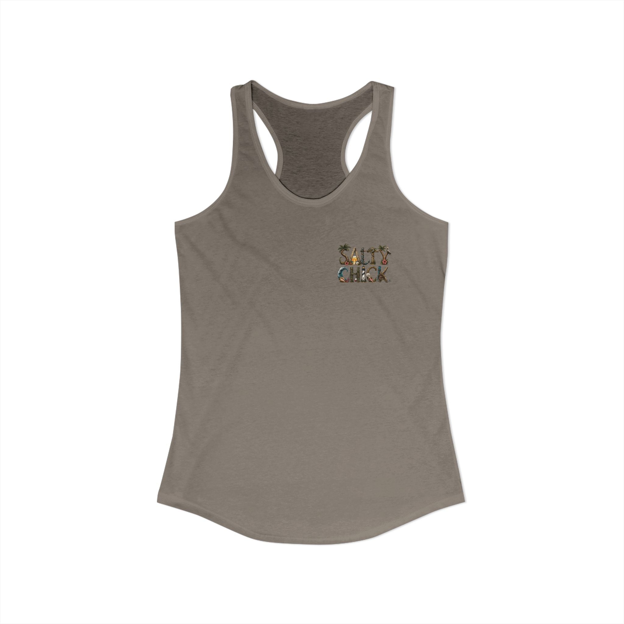 Performance Racerback Tank-Diver's Salty Chick lettering