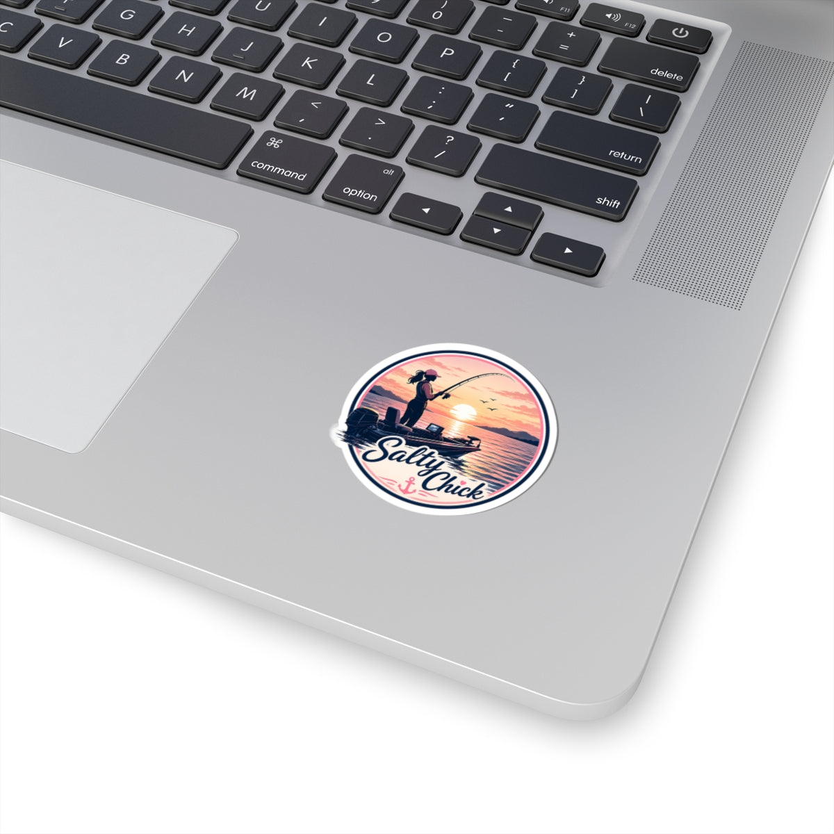 Female in boat fishing sticker