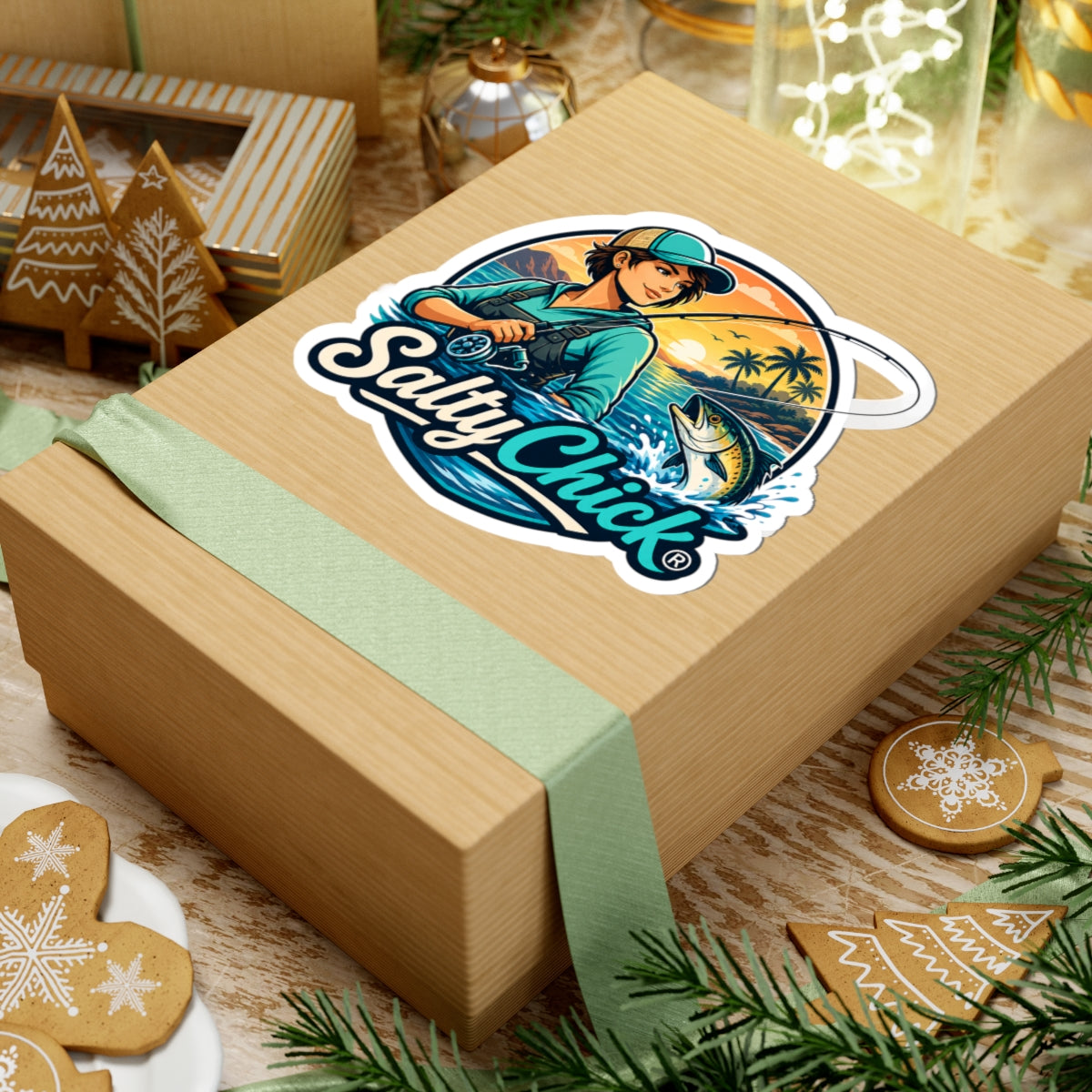 Mountain/beach fishing sticker